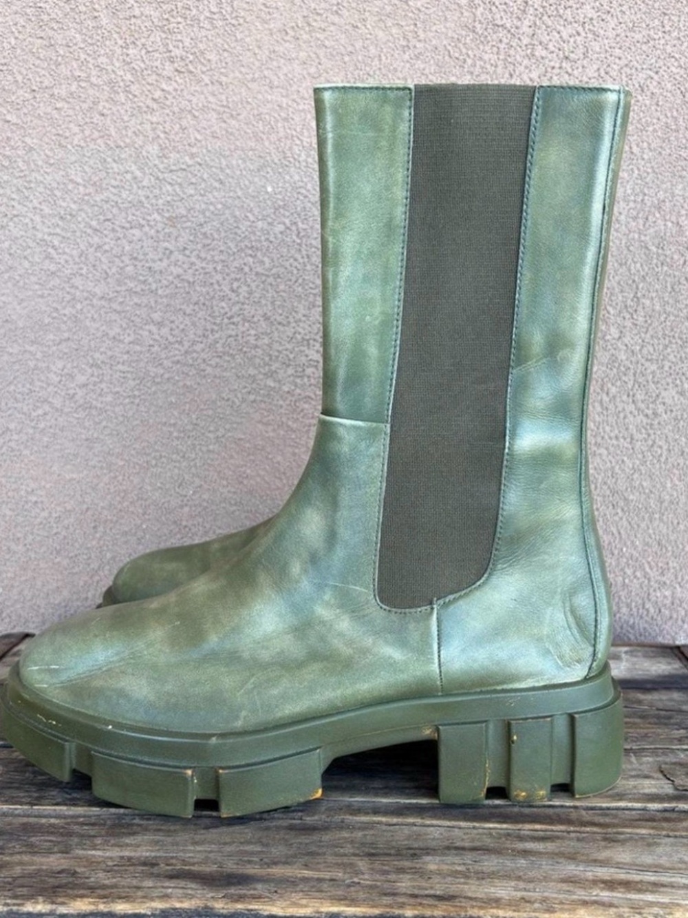 Free People Olive Green Chunky Chelsea Moto Boots